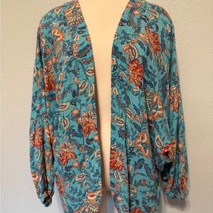 Maurices Teal and Orange‎ Floral Kimono